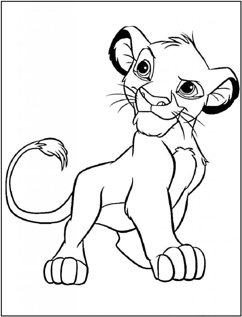 A coloring-book line drawing of a cartoon Lion